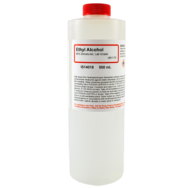 Ethyl Alcohol, 95% Denatured, Lab Grade, 500mL