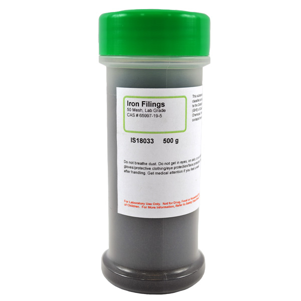 Iron Filings, 50-mesh, Lab Grade, 500g in Shaker Bottle
