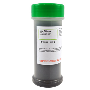 Iron Filings, 50-mesh, Lab Grade, 500g in Shaker Bottle