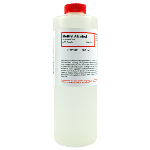 Methyl Alcohol, ACS Grade, Acetone-free, 500mL