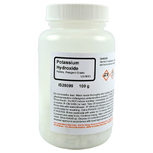 Potassium Hydroxide Pellets, Reagent Grade, 100g