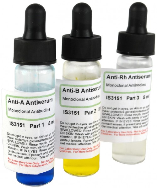 Blood Typing Anti-Sera Type A, B and Rh (Real)