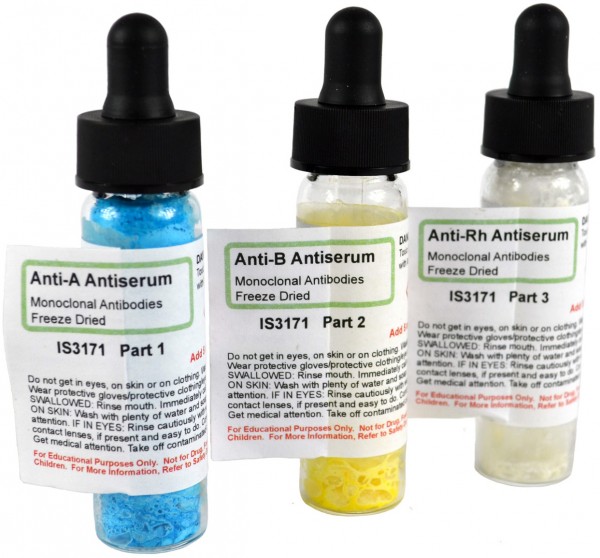 Blood Typing Anti-Sera: Type A, B, and Rh, Freeze Dried