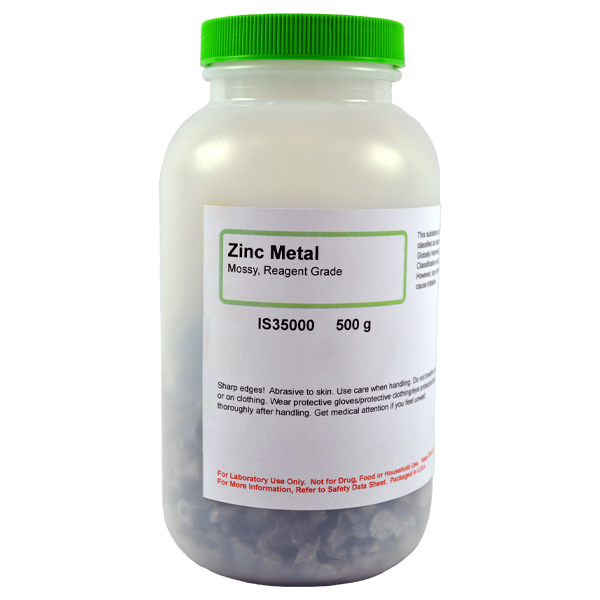 Zinc Metal, Mossy, Reagent Grade, 500g